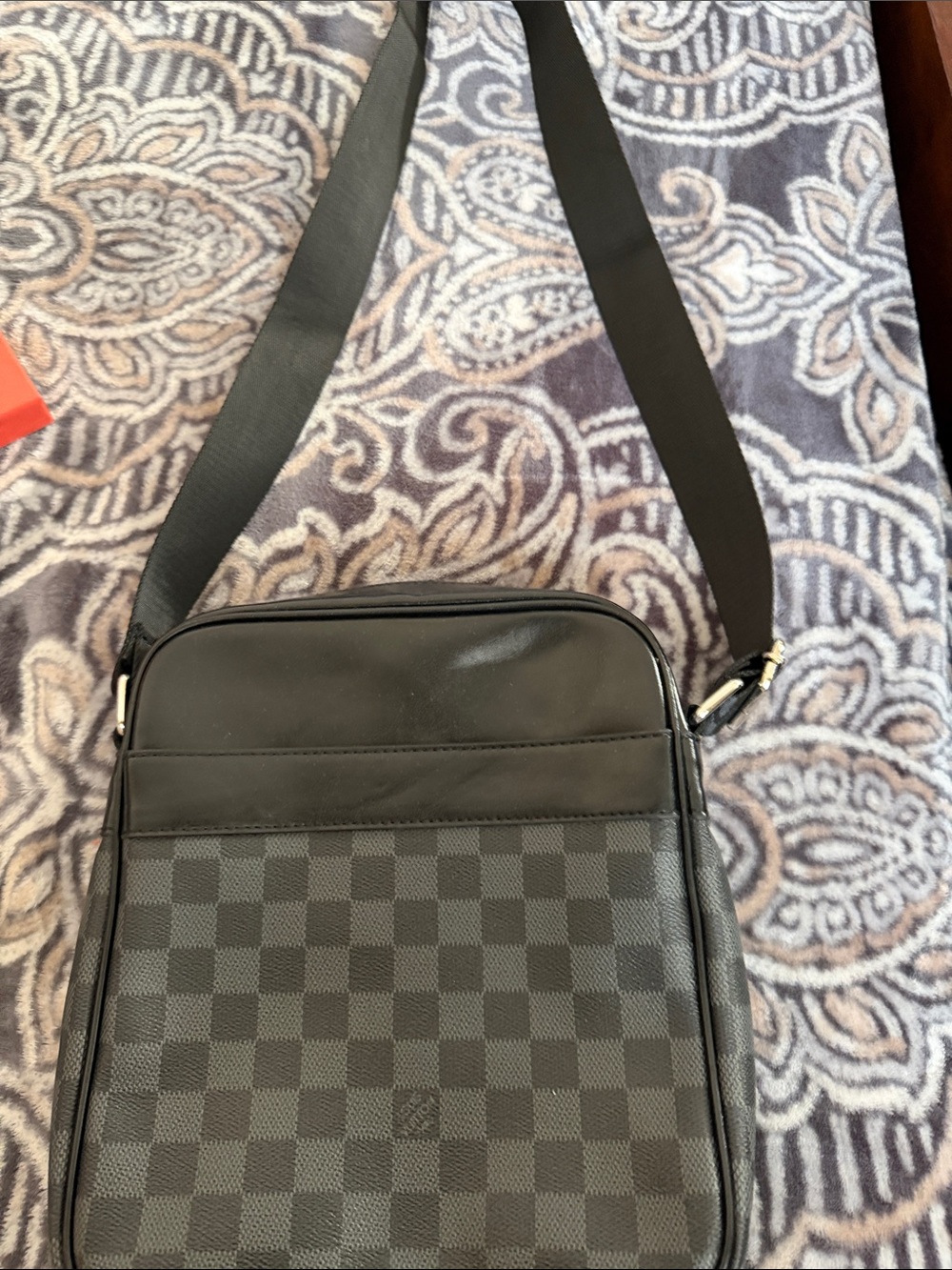 Black Checkered Crossbody Messenger Bag